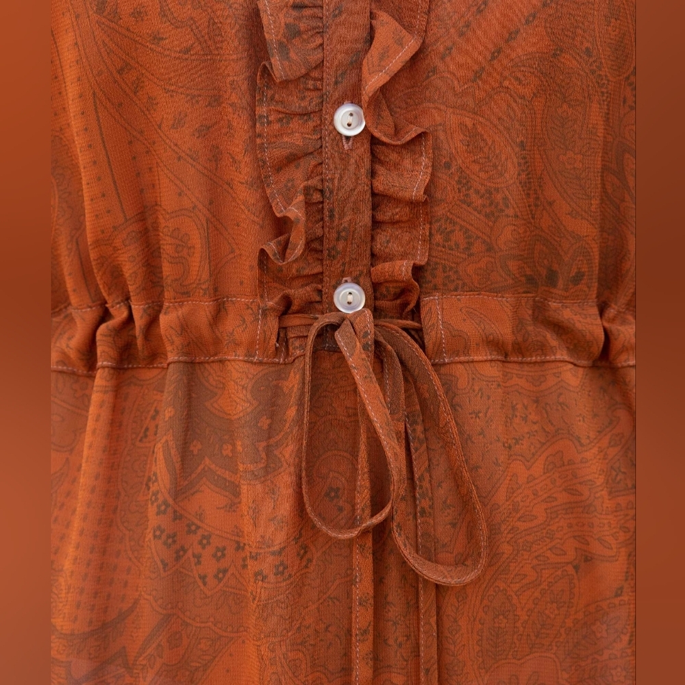 Christy Dawn Rustic Burnt Orange Tiered Button-Front Maxi Dress - Picture 6 of 9